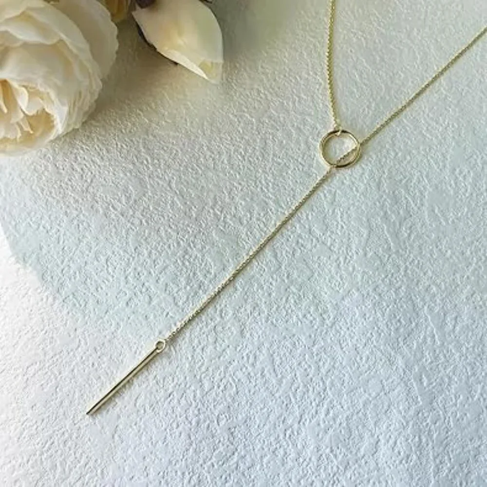 Silver Beaded Drop Necklace Trendy Lariat Y‎ Dainty Chain Jewelry Classy Popular